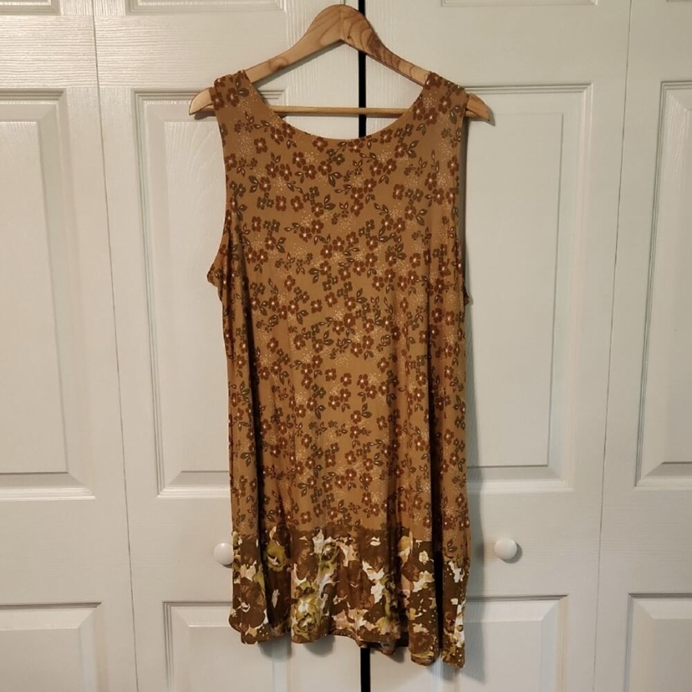 LOGO Layers Earth‎ Tone Floral Dress Size XL Lagenlook Neutral Granola Girl Soft